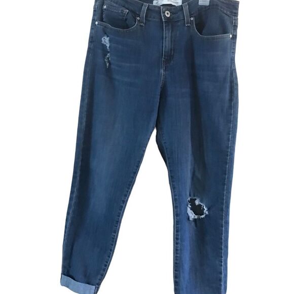 Signature mid rise boyfriend distress jeans women’s - Picture 2 of 12